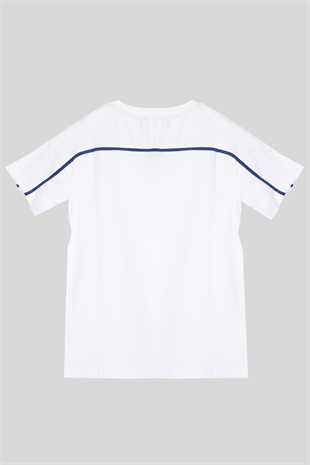 4-14 Yaş Benetton Biye Detay Erkek Çocuk Tshirt Beyaz