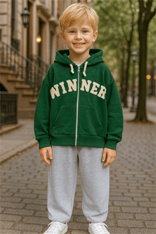 2-10 Yaş Winter Fermuarlı Sweat Erkek Çocuk Takım Yeşil