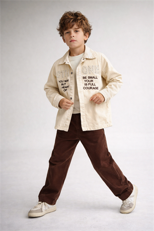 7-14 Yaş Sthone Dokumalı 2li Erkek Çocuk Takım Kahverengi