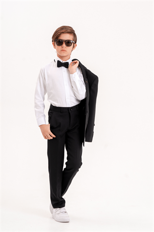 Double Kruvaze Ceketli Erkek Çocuk Takım Elbise Siyah