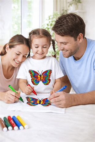 4-11 Yaş Kelebekli Boya-Yıka Tişört Seti Beyaz