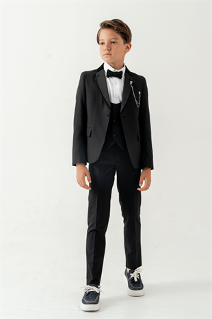 3-14 Yaş Premium Double Yaka Erkek Çocuk Damatlık Siyah