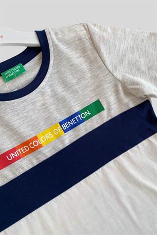 4-14 Yaş Benetton Melanj Erkek Çocuk T-shirt Gri