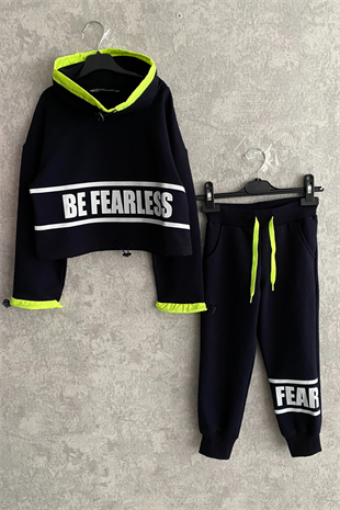Be Fearless Balıkçı Yaka Neon Detay Kız Çocuk Eşofman Takım Lacivert