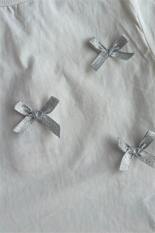 3-8 Yaş Fiyonklu Tişört Balon Etek Kız Çocuk Takım Gri