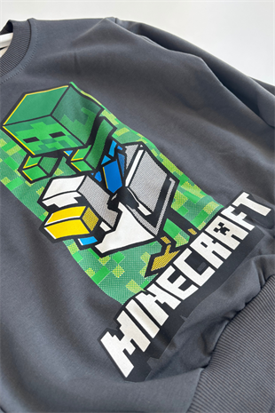 3-10 Mncraft Erkek Çocuk Eşofman Takımı Füme