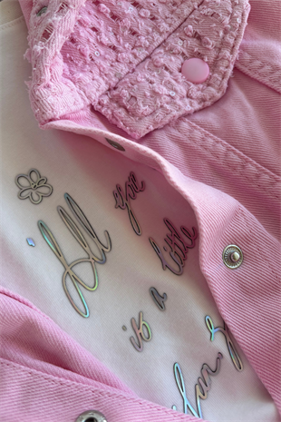 3-12 Yaş Pullu Dokuma Ceketli 3lü Kız Çocuk Takım Pembe