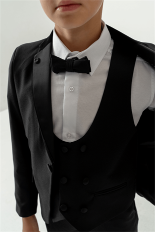 3-14 Yaş Premium Double Yaka Erkek Çocuk Damatlık Siyah