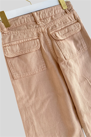 8-12 Yaş Kargo Cep Detay İspanyol Kız Çocuk Pantolon Sütlü Kahve