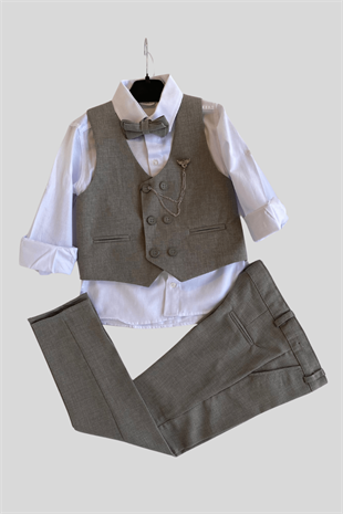 Zincir Çift Düğme Başak Erkek Çocuk Takım Elbise Gri