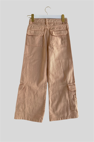 8-12 Yaş Kargo Cep Detay İspanyol Kız Çocuk Pantolon Sütlü Kahve