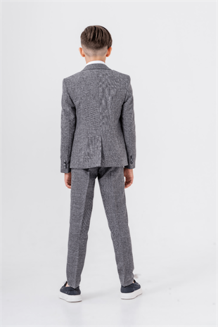 Katyonik Ceketli Yelekli Papyonlu Erkek Çocuk Takım Elbise Gri