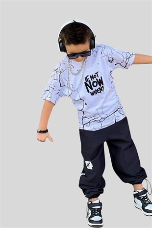 3-10 Yaş If Not Tişörtlü Paraşüt Erkek Çocuk Takım Siyah