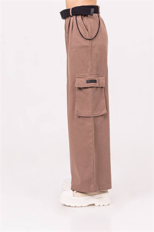 8-14 Yaş Kemerli Zincirli Gabardin Pantolon Cappuccino