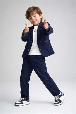 4-8 Yaş Bohem Keten Erkek Çocuk Takım Lacivert