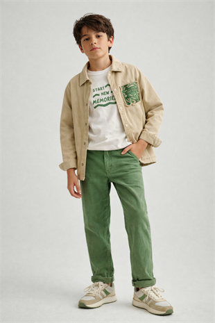 8-12 Yaş The Flow Gabardin Ceketli Erkek Çocuk Takım Yeşil