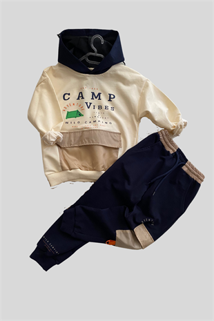 Camp Kapüşonlu Önü Cepli Sweat Kargo Alt Erkek Çocuk Eşofman Takımı Lacivert
