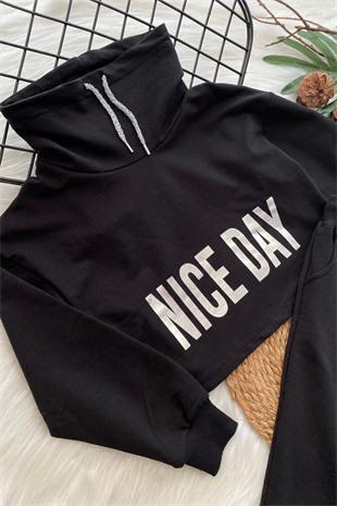 Nice Day Balıkçı Yaka Kız Çocuk Eşofman Takımı Siyah