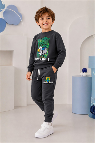 3-10 Mncraft Erkek Çocuk Eşofman Takımı Füme