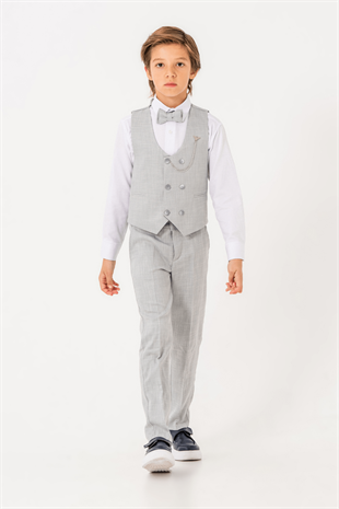 Flax Yelekli Zincirli Erkek Çocuk Takım Elbise Gri