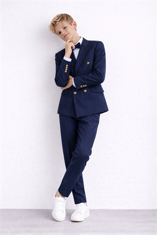 3-14 Yaş Dagi Gömlekli Kruvaze Ceketli Erkek Çocuk Takım Elbise Mezuniyet Lacivert