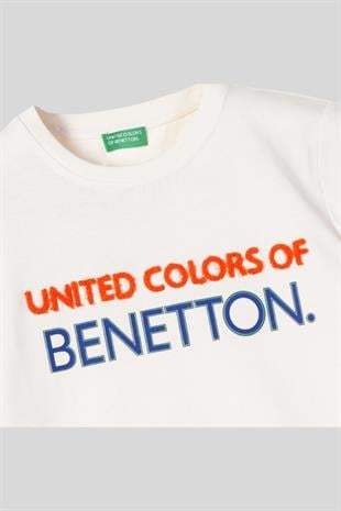 4-14 Yaş Benetton Punc Detay Erkek Çocuk Thsirt Krem
