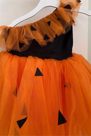 Çakıl Taş Devri Kız Çocuk Kostüm Turuncu