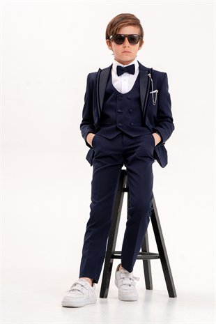 3-14 Yaş Premium Erkek Çocuk Damatlık Lacivert