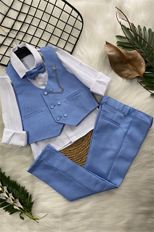 Matrix Yelekli Zincirli Erkek Çocuk Takım Elbise Bebe Mavi