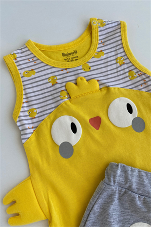 Civciv Şortlu Unisex Bebe Takım Sarı