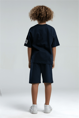 9-15 Yaş U.S Polo Lisanslı Kolu Baskılı Şortlu Erkek Çocuk Takım Lacivert