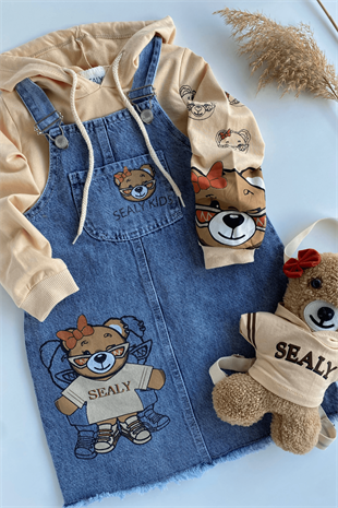 3-6 Yaş Ayıcık Çantalı Kot Salopet 