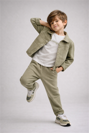 3-12 Yaş Diagonel Biyeli Erkek Çocuk 3lü Takım Su Yeşili