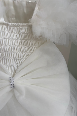 5-9 Perry Önü Taşlı Kız Çocuk Gelinlik Beyaz