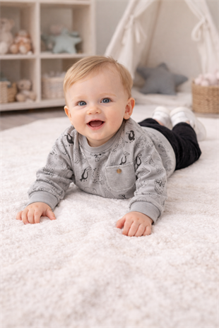 6-18 Ay Sevimli Hayvan Figür Erkek Bebek Takım Gri