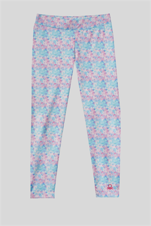 4-14 Yaş Benetton Batik Desen Kız Çocuk Tayt Turkuaz