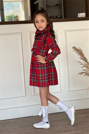 Ekose Desen Kız Çocuk Elbise