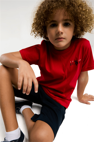 9-15 Yaş U.S Polo Lisanslı Sırt Dikey Baskı Şortlu Erkek Çocuk Takım Kırmızı