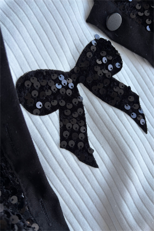 4-10 Payet Ceket ve Gabardin Pantolonlu 3lü Kız Çocuk Takım
