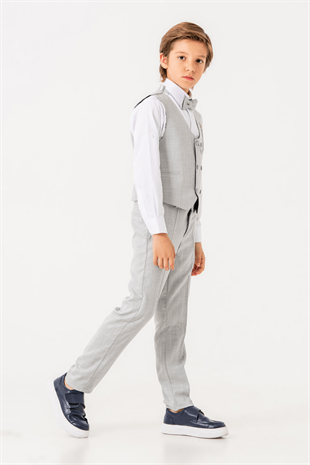 Flax Yelekli Zincirli Erkek Çocuk Takım Elbise Gri
