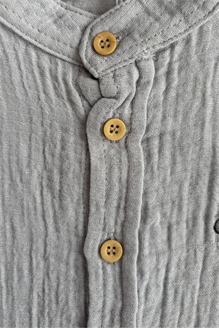 6-24 Ay Fularlı Müslin Gömlekli 2li Erkek Bebek Takım Bebe Mavi