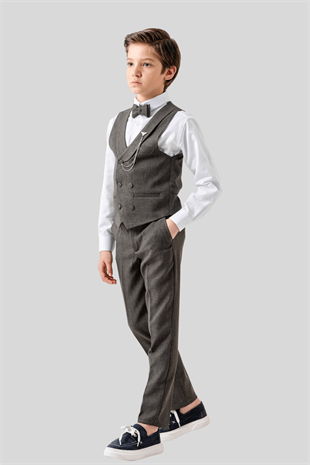 Lord Katlamalı Yelekli Çocuk Takım Elbise Haki