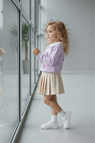 2-10 Yaş Angel Karakter Pilise Etekli Kız Çocuk Takım Mor