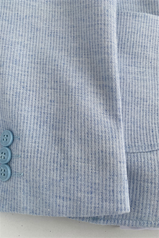 3-14 Yaş Vega Premium Çizgili Kolyeli Keten Çocuk Takım Elbise Bebe Mavi