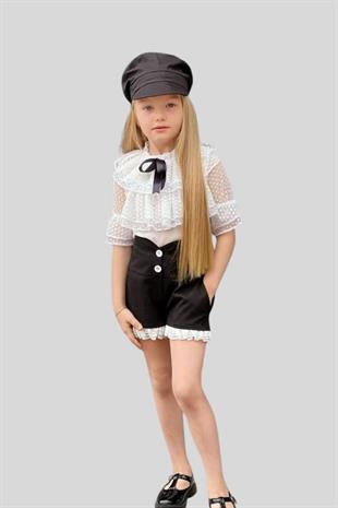 Güpür Gömlek Dantelli Şort Kız Çocuk Takım
