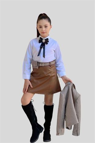 Ekose Ceketli Spor Şık Kız Takım Camel