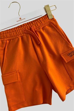 4-14 Yaş Benetton Kargo Cepli Erkek Çocuk Şort Turuncu
