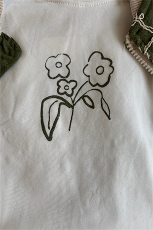 4-8 Yaş Nakışlı Bomber Ceketli 3lü Kız Çocuk Takım Yeşil