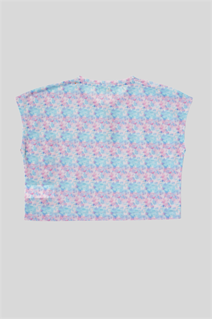 4-14 Yaş Benetton Batik Desen Kız Çocuk T-shirt Turkuaz