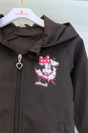 3-10 Yaş Karakter Detay Kız Çocuk Yağmurluk Siyah